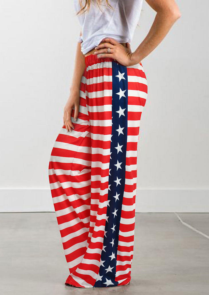 

American Flag Star Striped Wide Leg Pants, Multicolor, 504648