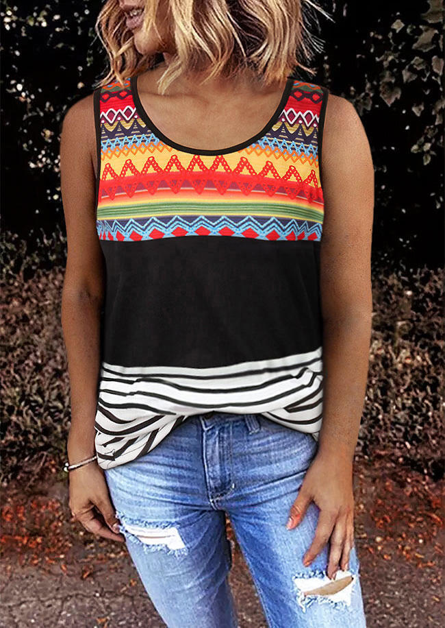

Striped Geometric Color Block Casual Tank, Multicolor, 504858