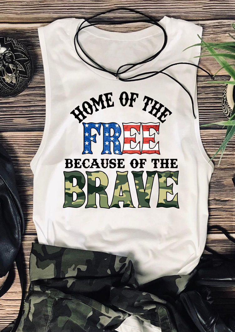 

Camouflage American Flag Home Of The Free Brave Tank - White, 504869