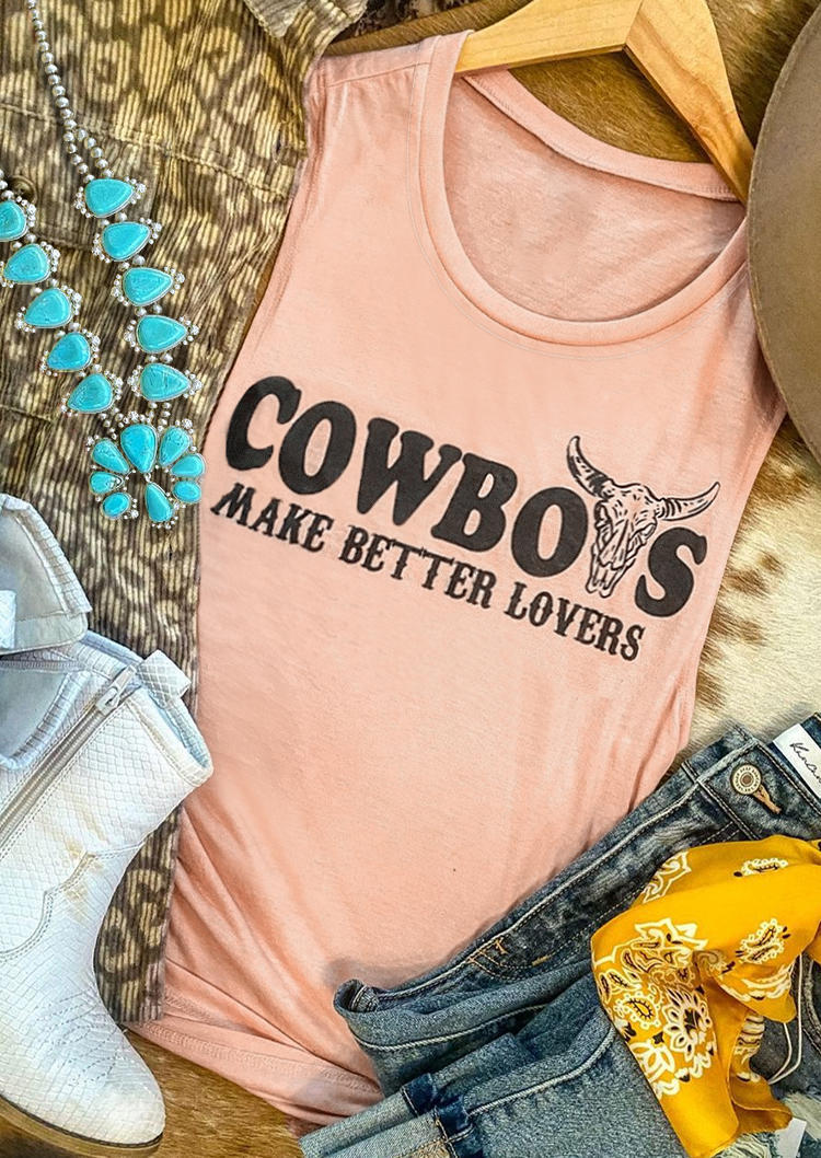 Cowboys Make Better Lovers Steer Skull Tank - Pink, 504904