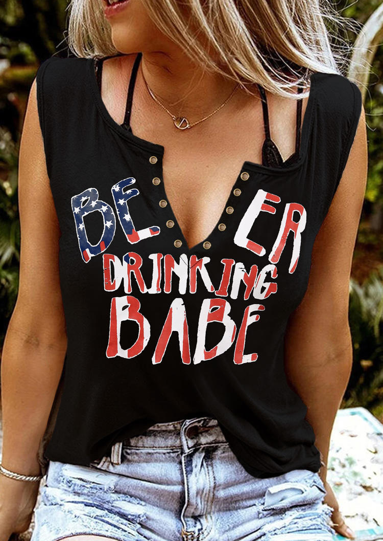 

American Flag Star Beer Drinking Babe Hole Tank - Black, 504923