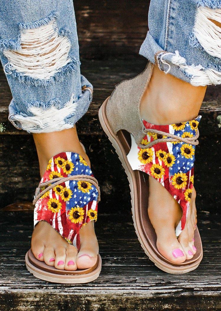 

Sunflower American Flag Zipper Thong Flat Sandals, Multicolor, 504996