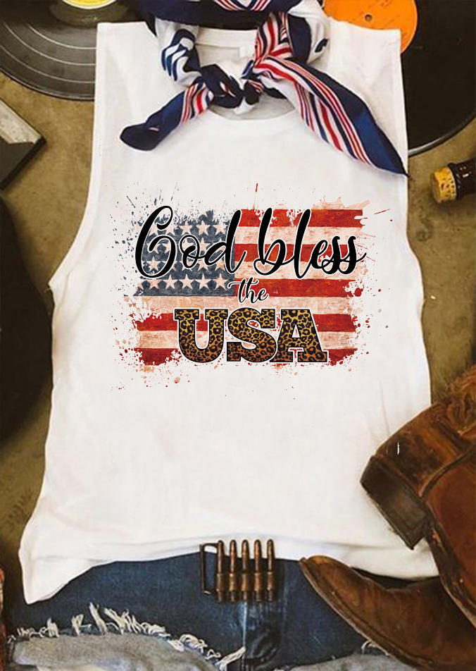 

God Bless The USA American Flag Star Striped Tank - White, 504739
