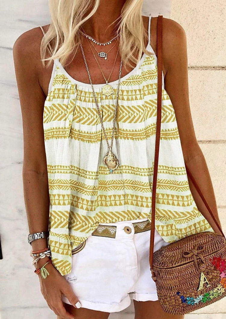 

Bohemian Geometric Ruffled Casual Camisole - Yellow, 504788