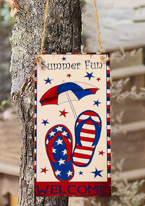 

American Flag Summer Fun Welcome Wooden Hanging Ornament, Pattern1, 504906