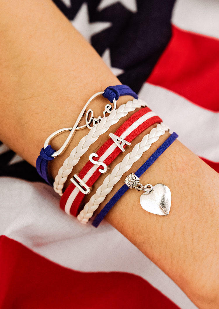 

Infinity Love USA Heart Pendant Braided Bracelet, Multicolor, 504919