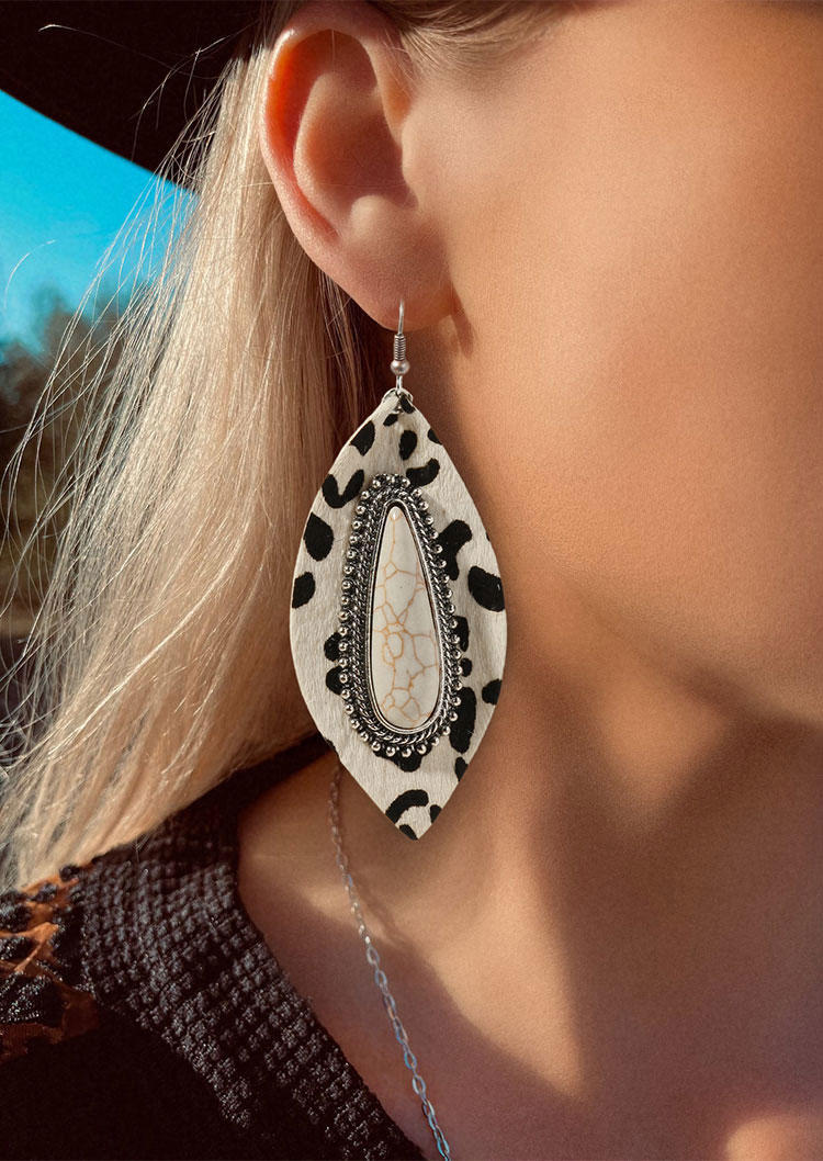 

Vintage Leopard Turquoise Leather Earrings, Beige;leopard, 504962