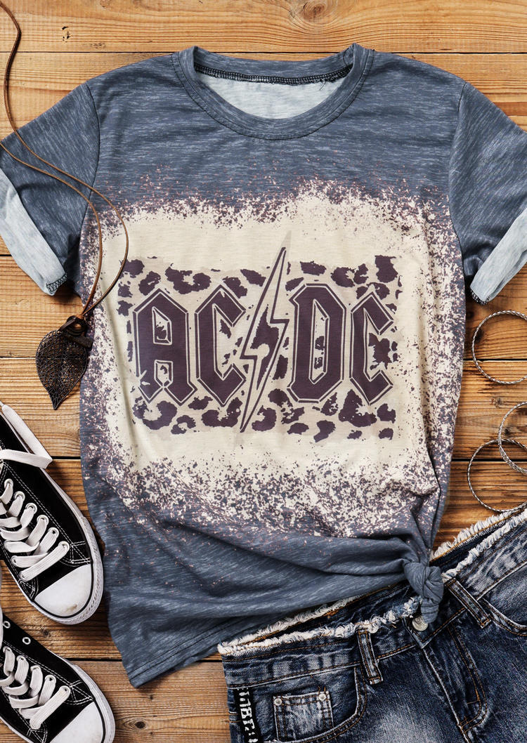 

AC Lightning DC Leopard Bleached T-Shirt Tee - Dark Grey, 504990