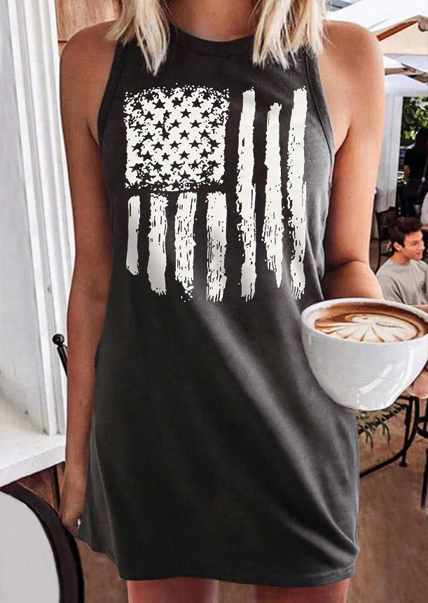 

American Flag Star Striped Mini Dress - Gray, 505063