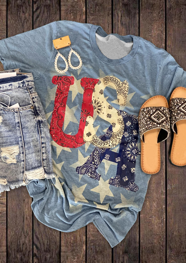 

Mandala Paisley USA T-Shirt Tee - Light Blue, 505088