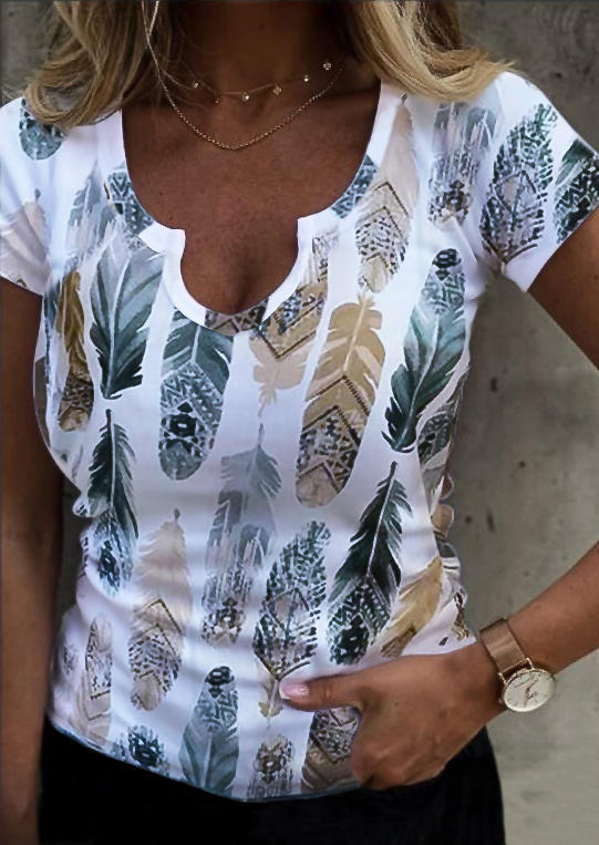 

Feather Short Sleeve Casual Blouse, Multicolor, 505089