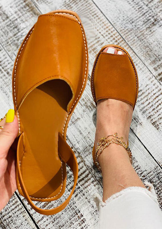 

Faux Leather Peep Toe Slingback Flat Sandals - Brown, 505108