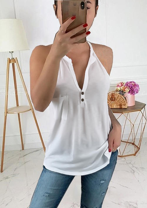 

Button Pocket Sleeveless Camisole - White, 505136