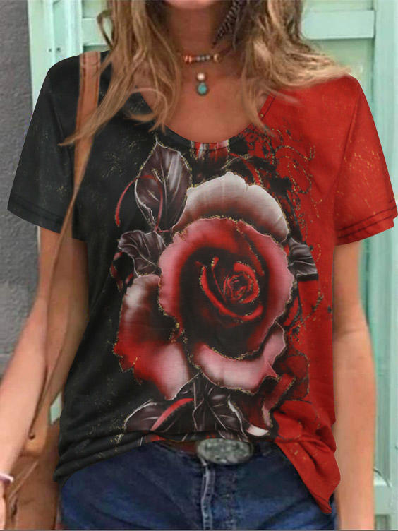

Rose Short Sleeve V-Neck Blouse, Multicolor, 505143