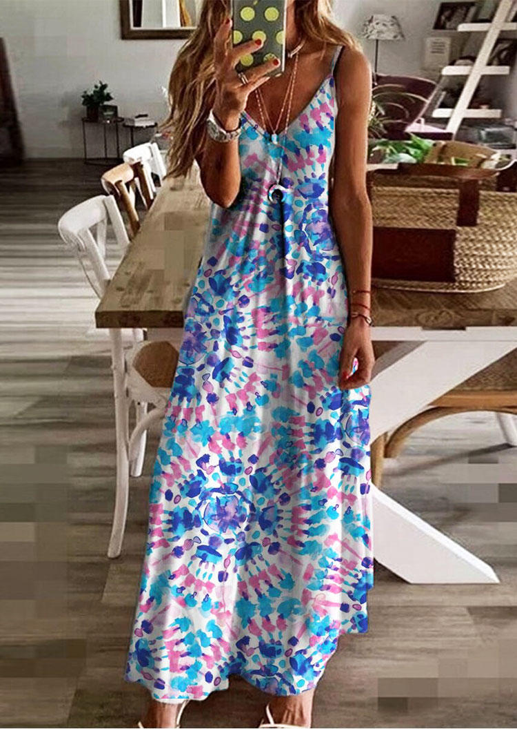 Tie Dye Sleeveless Spaghetti Strap Maxi Dress, Multicolor, 505144