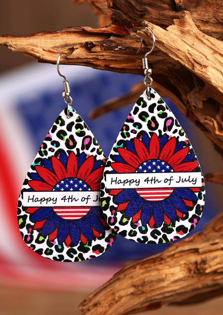 

Leopard American Flag Sunflower Water Drop Earrings, Pattern2, 505151