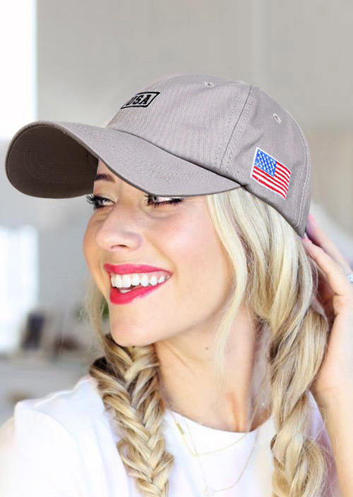 American Flag Star Striped Hollow Out Adjustable Baseball Cap, Gray, 505200