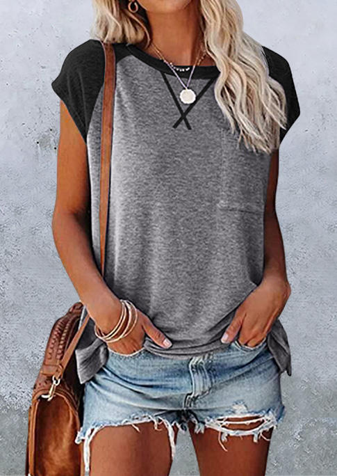 

Color Block Pocket Raglan Sleeve T-Shirt Tee - Gray, 503261