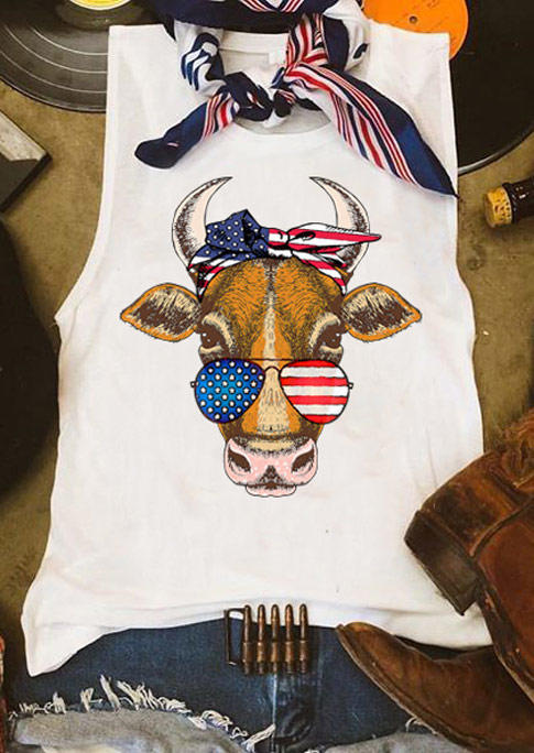 

American Flag Glasses Bowknot Cattle Tank - White, 504972