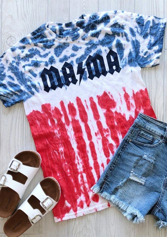 

Tie Dye Mama AC DC Casual T-Shirt Tee, Multicolor, 505054