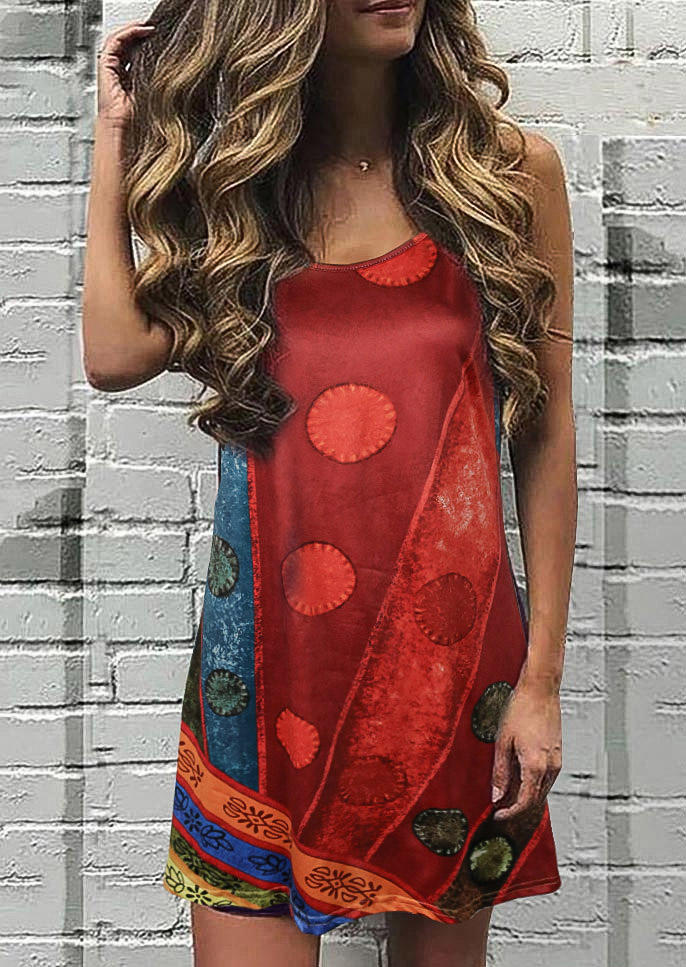

Vintage Floral Color Block Sleeveless Mini Dress, Multicolor, 505217