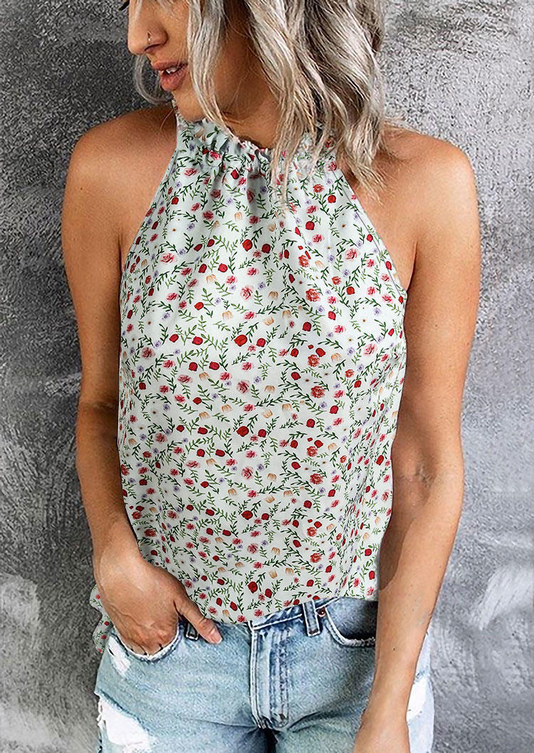 

Floral Spaghetti Strap Halter Camisole, Multicolor, 505221