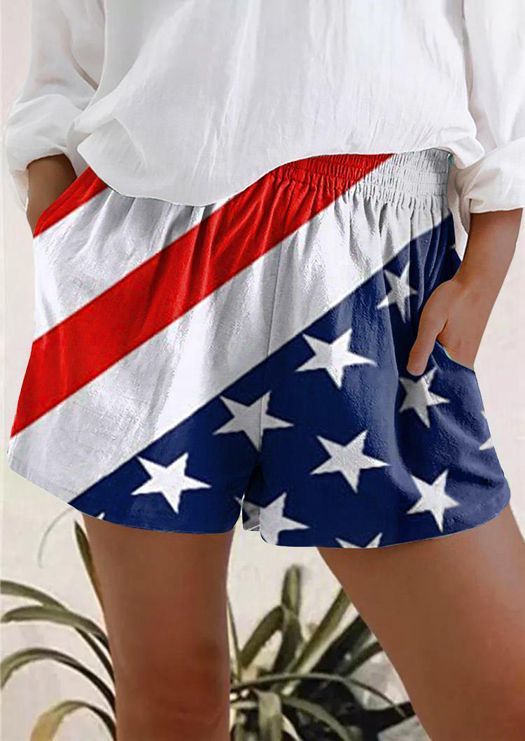 

American Flag Star Pocket Elastic Waist Shorts, Multicolor, 505251