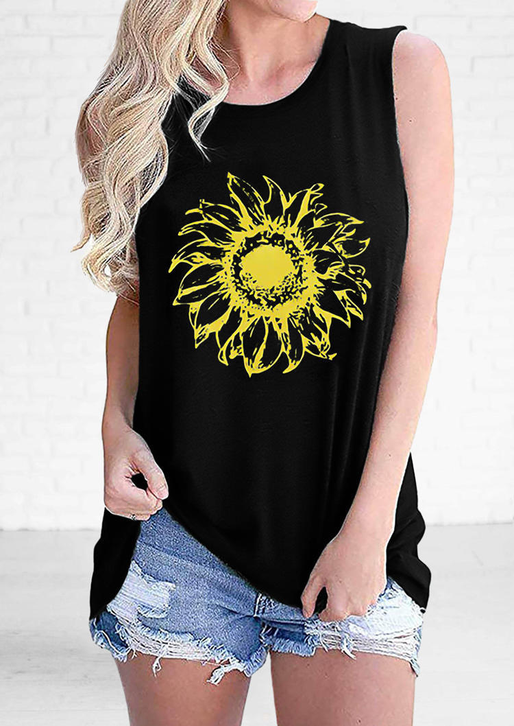 

Sunflower Sleeveless O-Neck Tank, Black, 505317