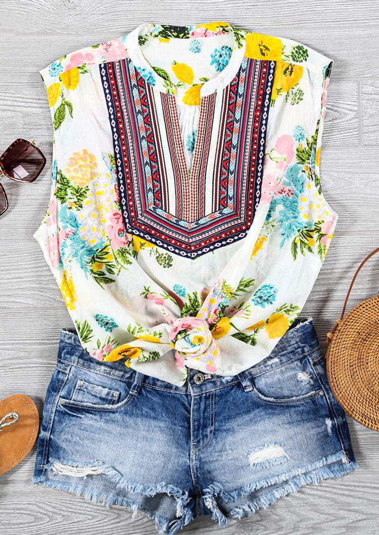 

Ethnic Style Floral Casual Tank, Multicolor, 505094