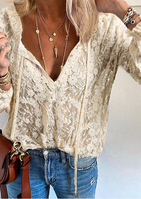 

Floral Lace Ruffled Raglan Sleeve Blouse - Beige, 505134