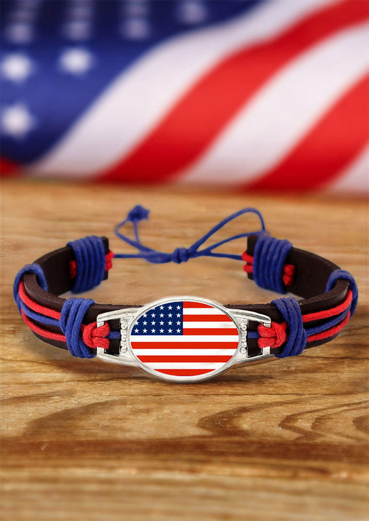 

American Flag Star Striped Adjustable Braided Bracelet, Multicolor, 505160
