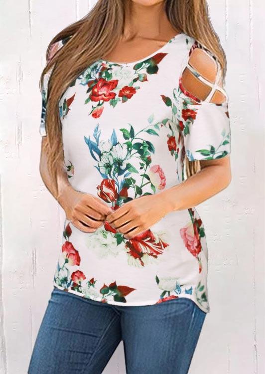 

Floral Criss-Cross Cold Shoulder Blouse, Multicolor, 505249
