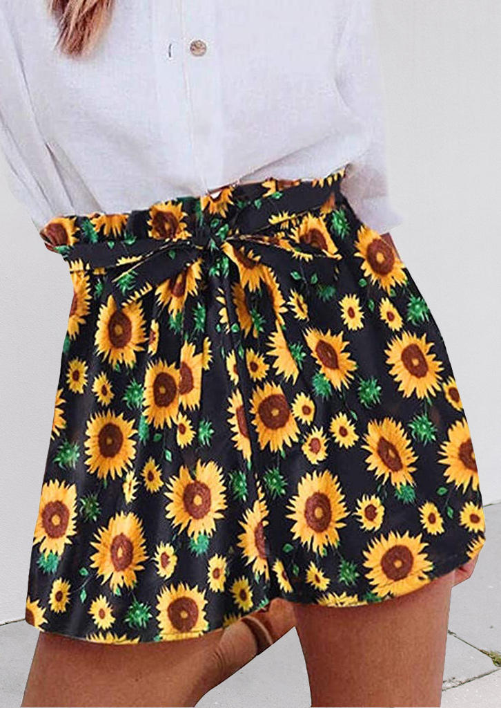 

Sunflower Elastic Waist Shorts with Belt, Multicolor, 505381