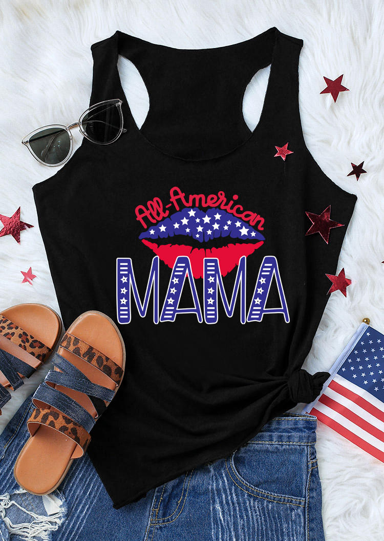 

All American Mama Lips Star Racerback Tank - Black, 505171