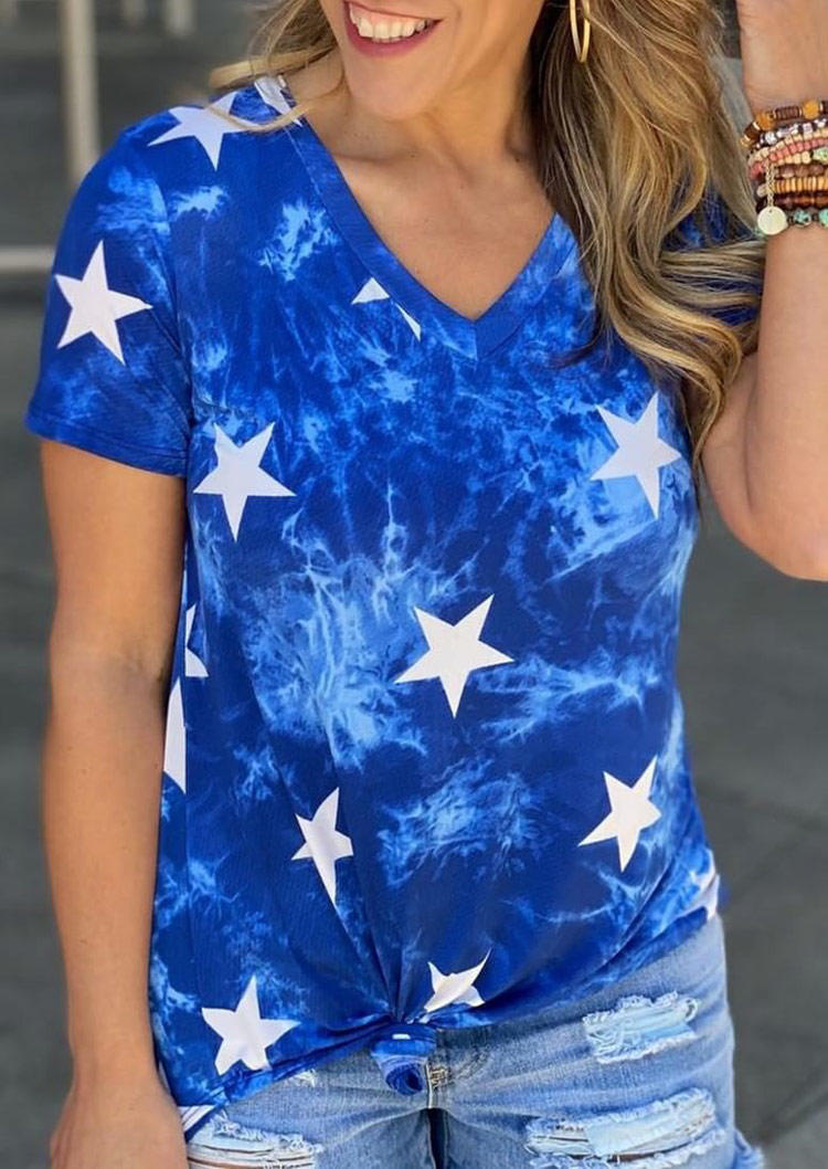 

Tie Dye Star V-Neck Blouse - Blue, 505437
