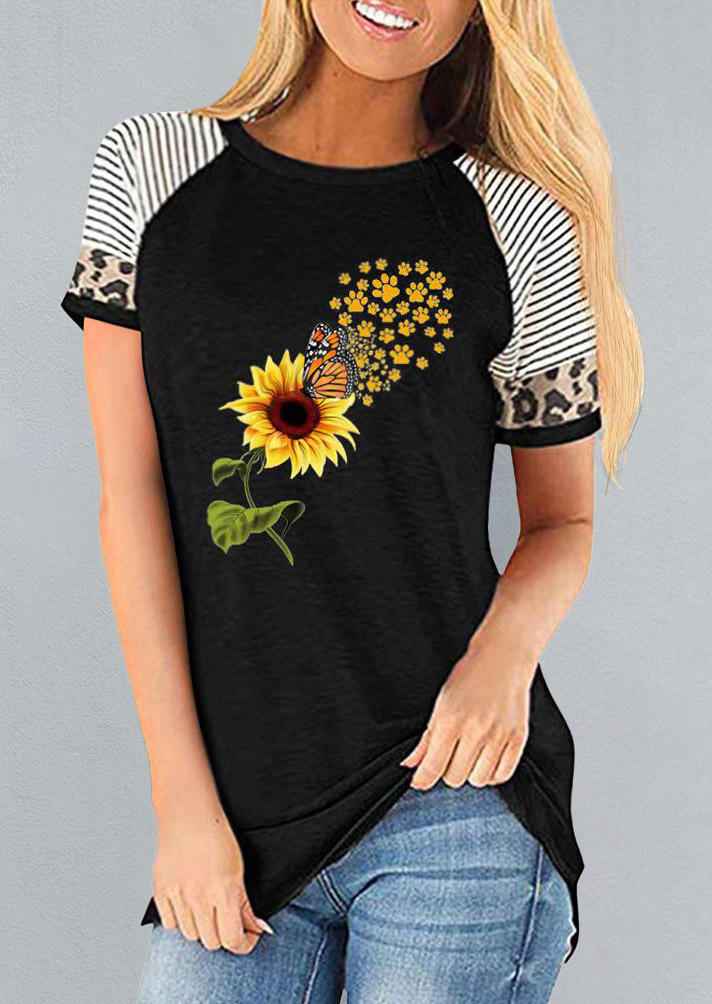 

Dog Paw Sunflower Butterfly Leopard Striped Blouse - Black, 505451