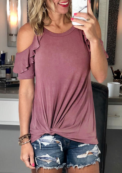 

Ruffled Twist Cold Shoulder Blouse - Cameo Brown, 505487