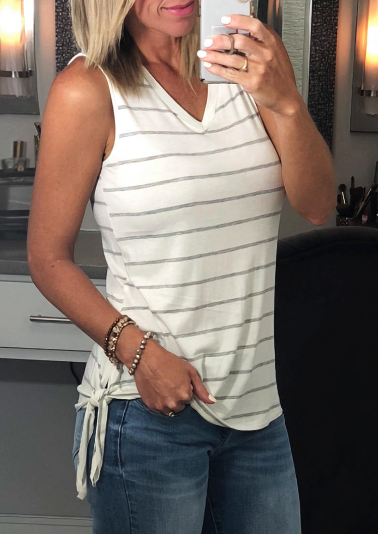 

Striped Tie V-Neck Tank - White, 505503