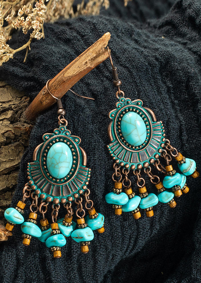 

Vintage Turquoise Tassel Pendant Earrings - Cyan, 505504