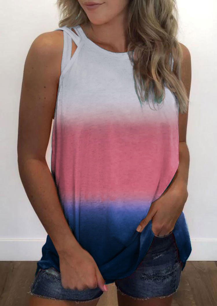

Gradient Color Block Criss-Cross Tank, Multicolor, 505585
