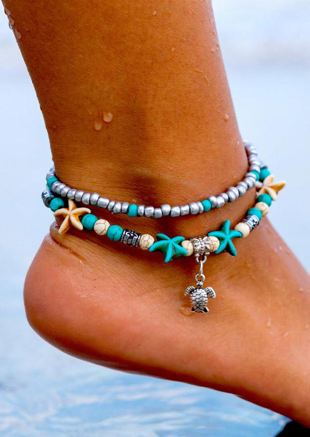 

Bohemian Dual-Layered Turtle Beach Anklet, Blue, 454991