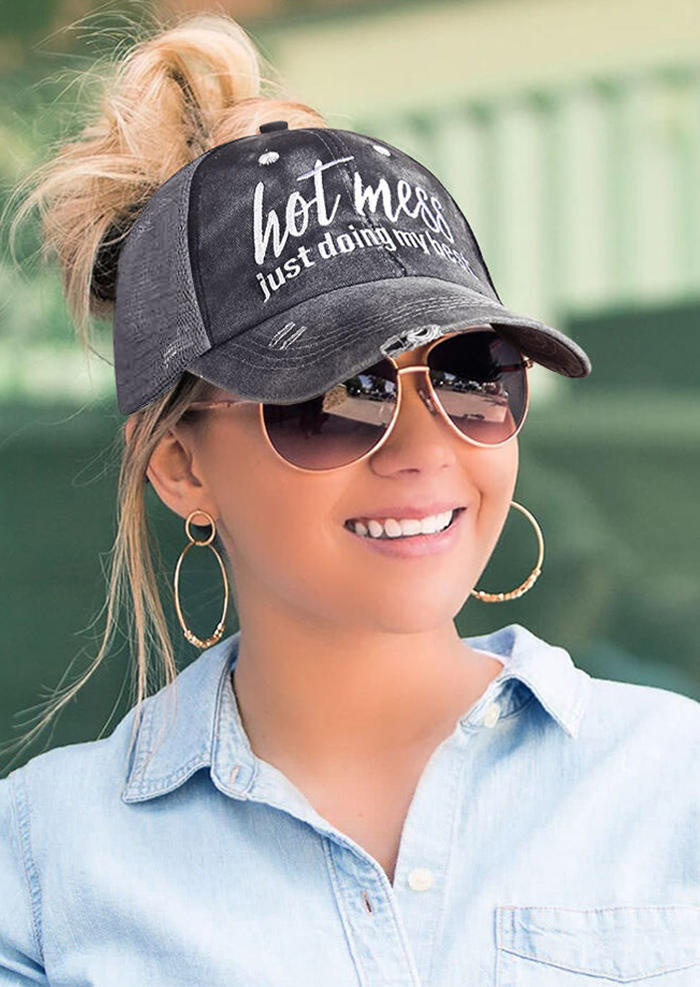 

Hot Mess Just Doing My Best Mesh Splicing Baseball Cap, Gray, 484581