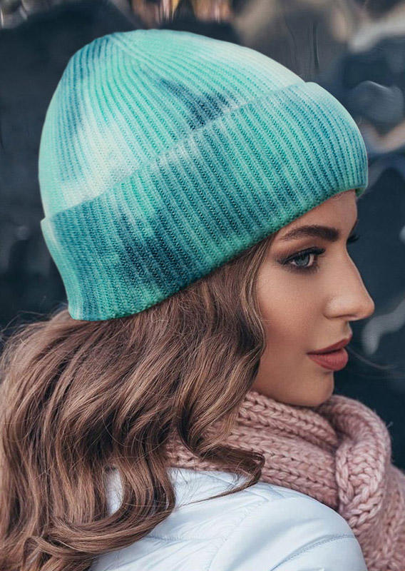 

Tie Dye Soft Warm Knitted Beanie Hat, Green;deep blue, 488122