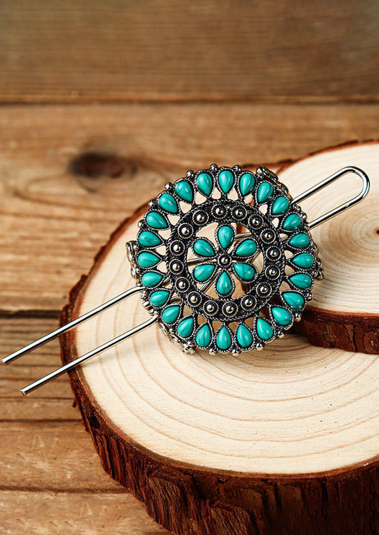 

Vintage Hollow Out Turquoise Flower Hairpin, Cyan, 494954