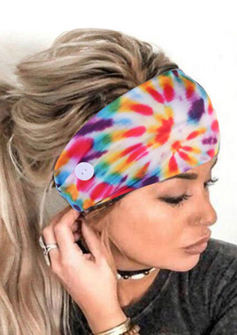 

Tie Dye Swirl Button Yoga Sports Wide Headband, Pattern2, 495914