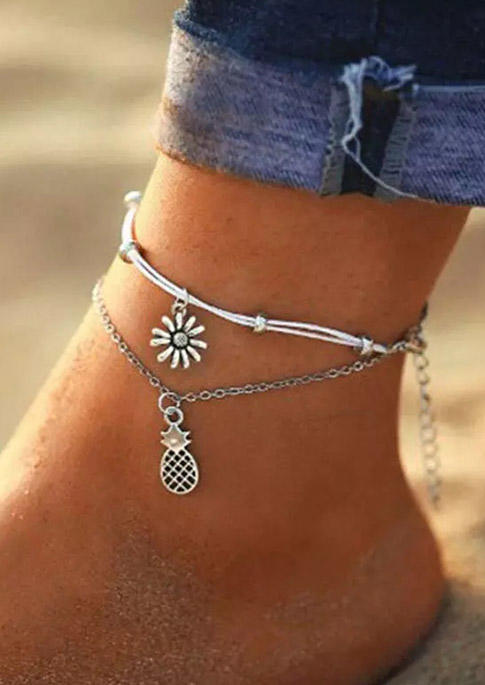 

Sunflower Hollow Out Pineapple Dual-Layered Anklet - Silver, 498588