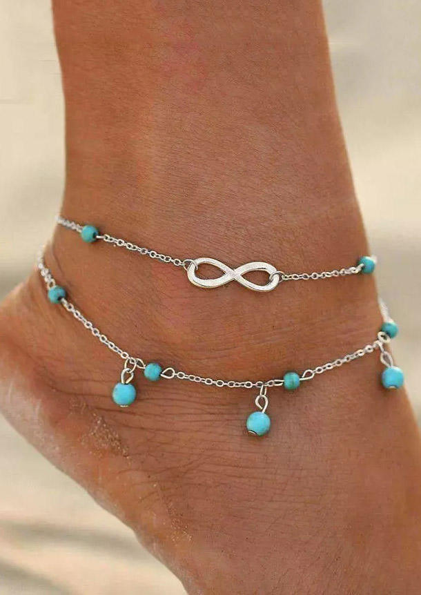 

Infinity Beading Double-Layered Anklet, Silver, 498847