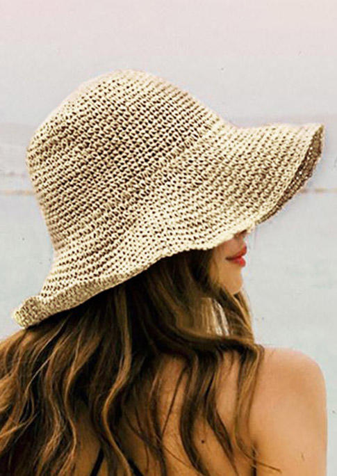 

Beach Casual Rolled Up Wide Brim Straw Woven Hat, Beige, 499232