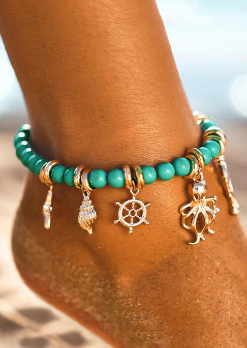 

Bohemian Starfish Conch Shell Beading Anklet - Cyan, 500295