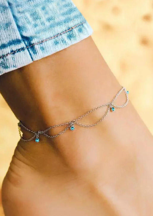 

Vintage Bohemian Turquoise Dual-Layered Anklet, Silver, 501545